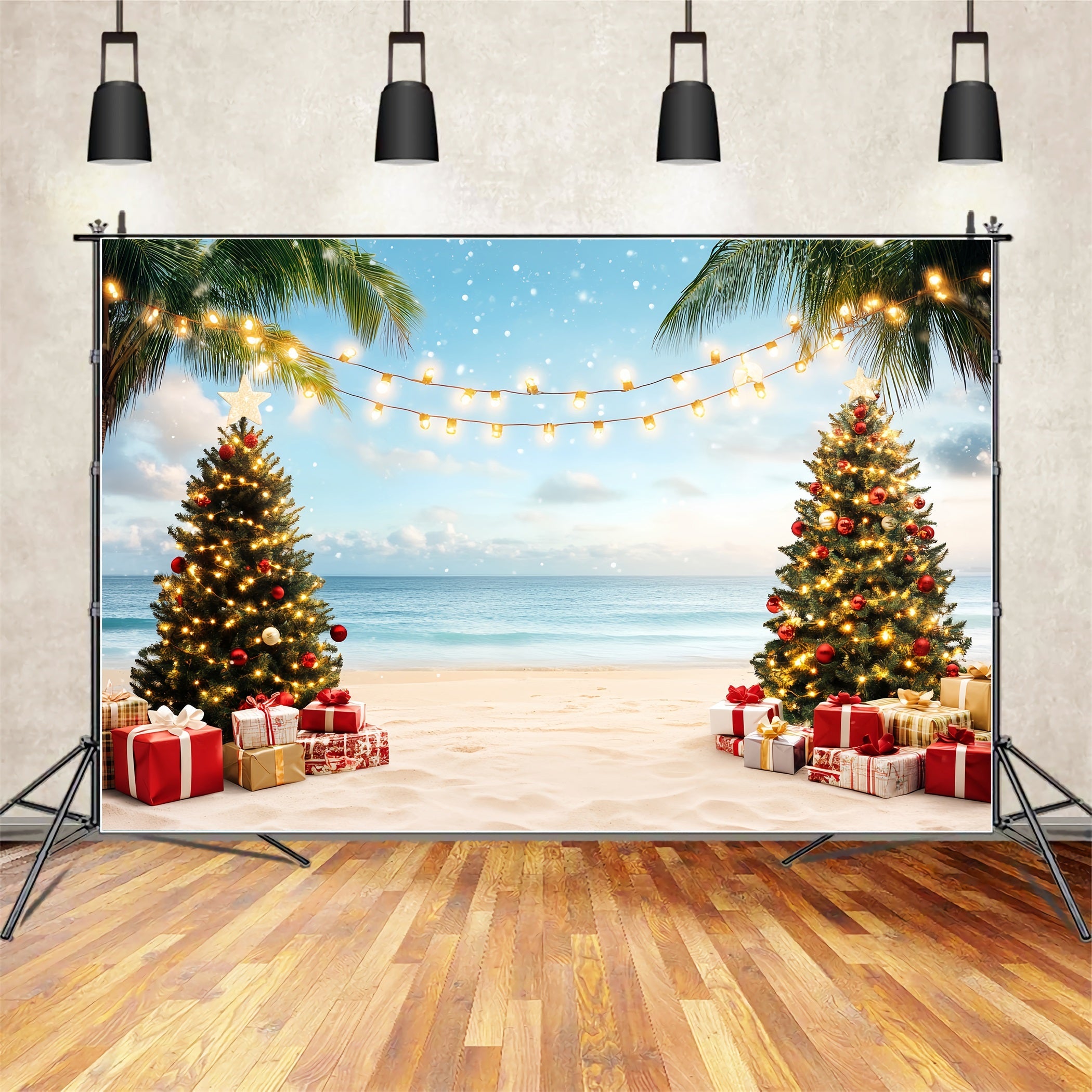 Summer Ocean Backdrop Christmas Palm Tree Paradise Summer Photo Backdrop UK CSH58-214