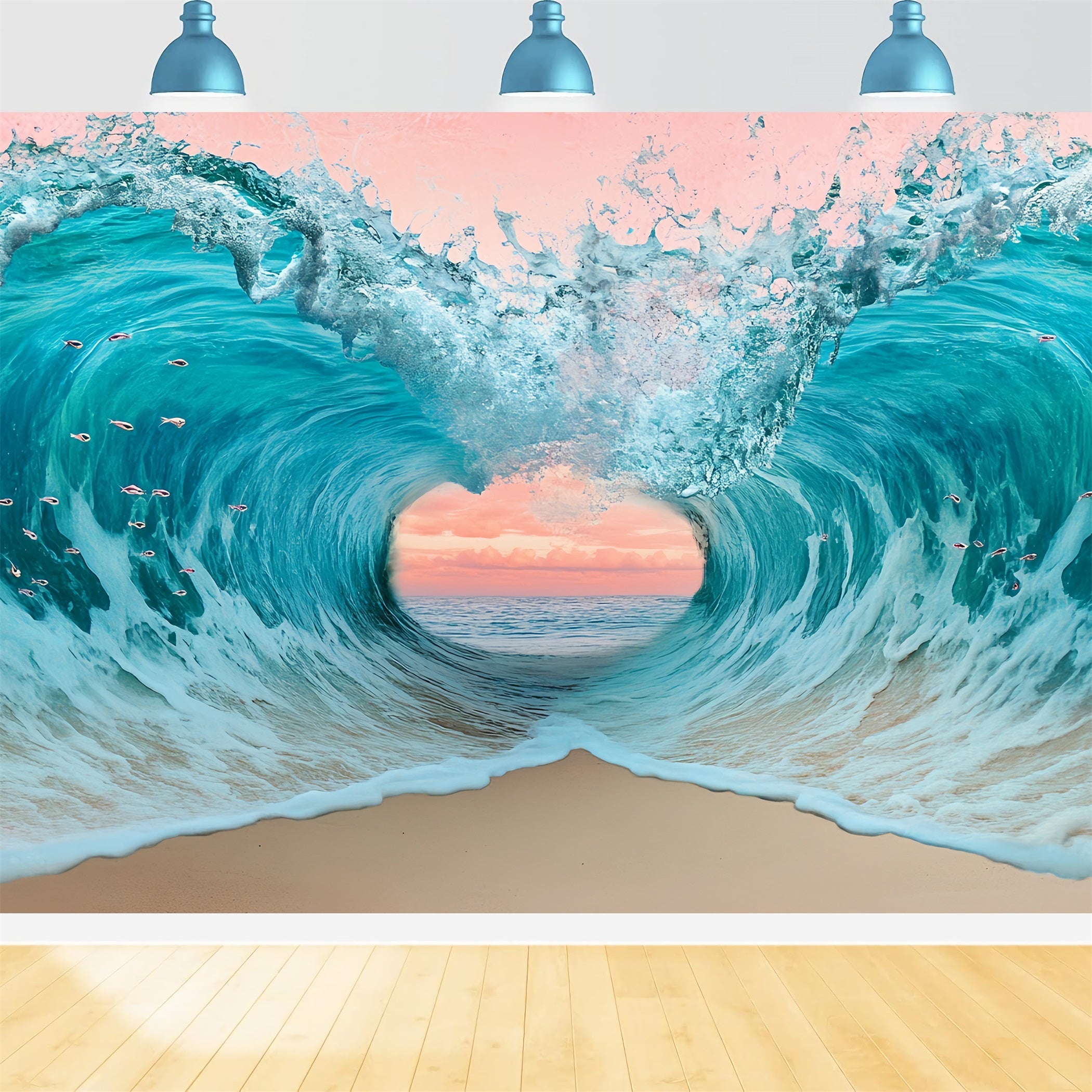 Summer Ocean Backdrop Ocean Wave Heart Sunset Summer Beach Backdrop UK CSH58-215
