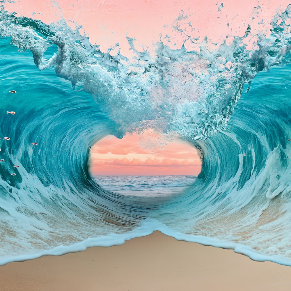 Summer Ocean Backdrop Ocean Wave Heart Sunset Summer Beach Backdrop UK CSH58-215