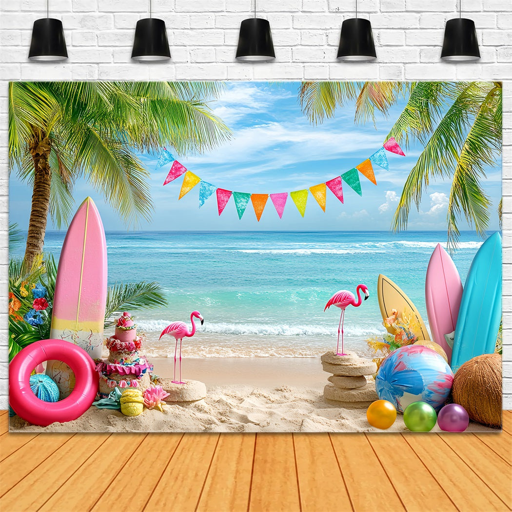 Summer Ocean Backdrop Colorful Flamingo Beach Summer Photo Backdrop UK CSH58-216