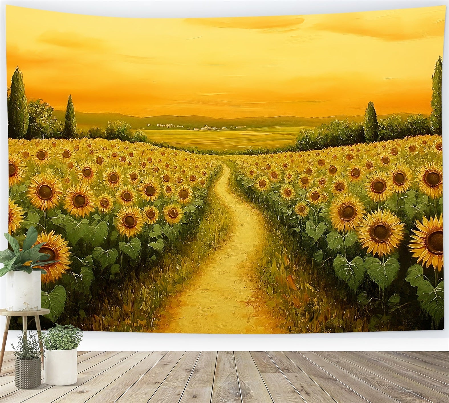 Fall Sunflower Backdrop Golden Sunset Sunflower Path Autumn Photo Backdrop UK CSH58-218