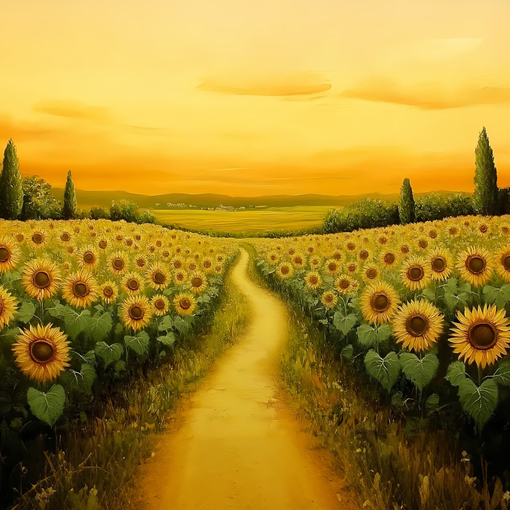 Fall Sunflower Backdrop Golden Sunset Sunflower Path Autumn Photo Backdrop UK CSH58-218