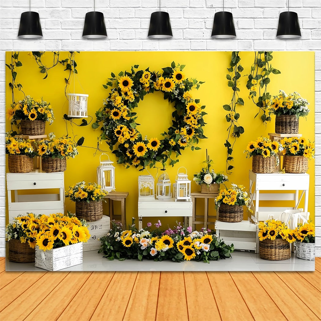 Autumn Sunflower Backdrop Bright Sunflower Wreath Display Fall Photography Backdrops UK CSH58-221
