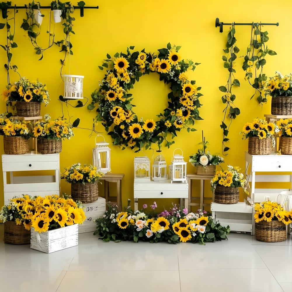 Autumn Sunflower Backdrop Bright Sunflower Wreath Display Fall Photography Backdrops UK CSH58-221