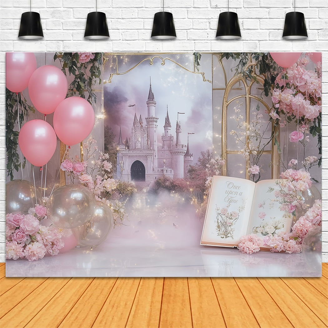 Once Upon a Time Backdrop Pink Castle Balloons Dreambook Newborn Backdrop UK CSH58-236