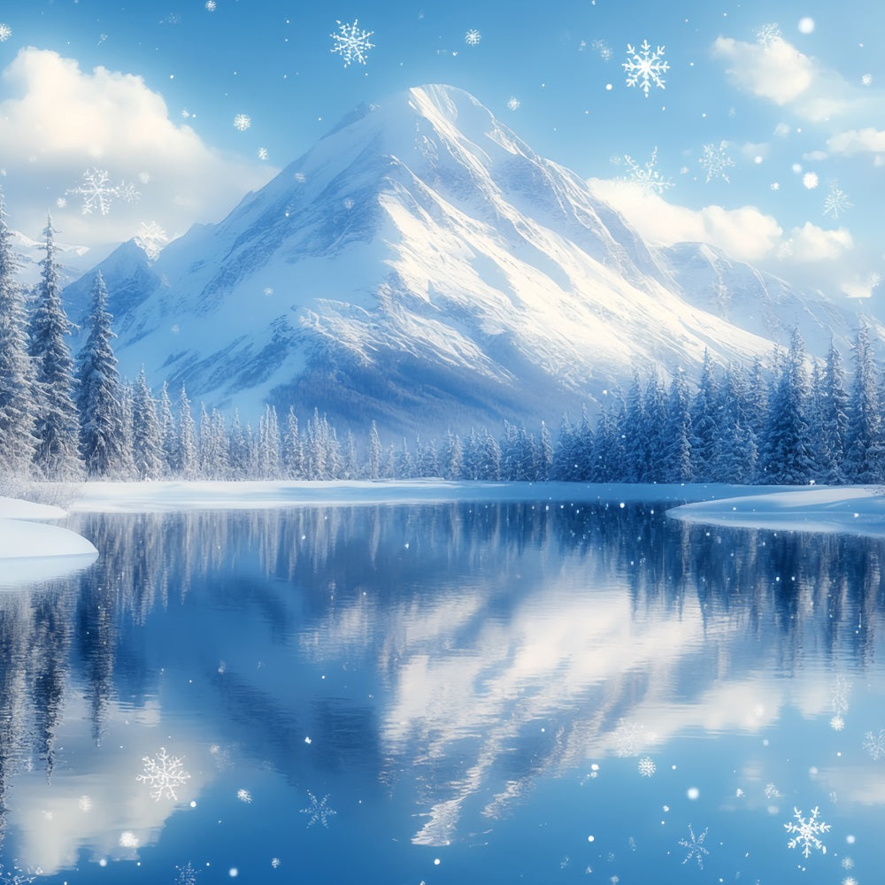 Winter Mountain Backdrop Snowy Mountain Lake with Falling Snowflakes Winter onederland Backdrop UK CSH58-25