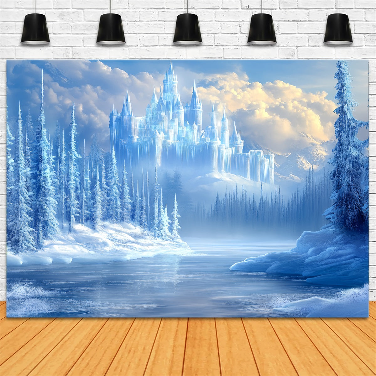 Frozen Backdrop Frozen Pine Forest with Crystal Ice Castle Winter castle Backdrop UK CSH58-28