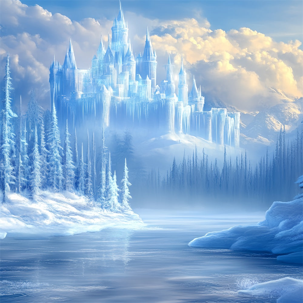 Frozen Backdrop Frozen Pine Forest with Crystal Ice Castle Winter castle Backdrop UK CSH58-28