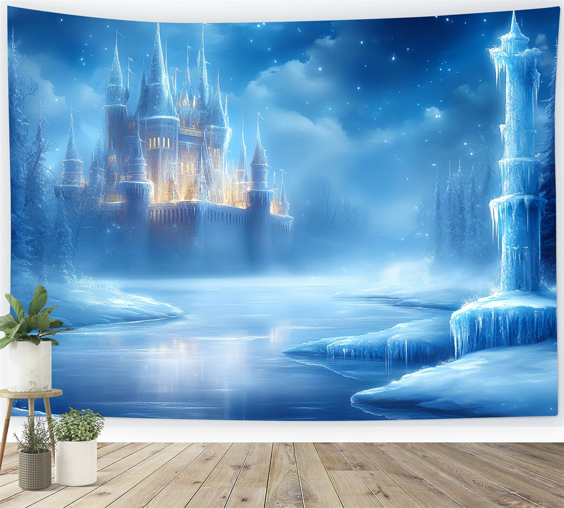 Frozen Backdrop Glowing Winter Fortress by Frozen River Winter wonderland Backdrop ideas UK CSH58-29