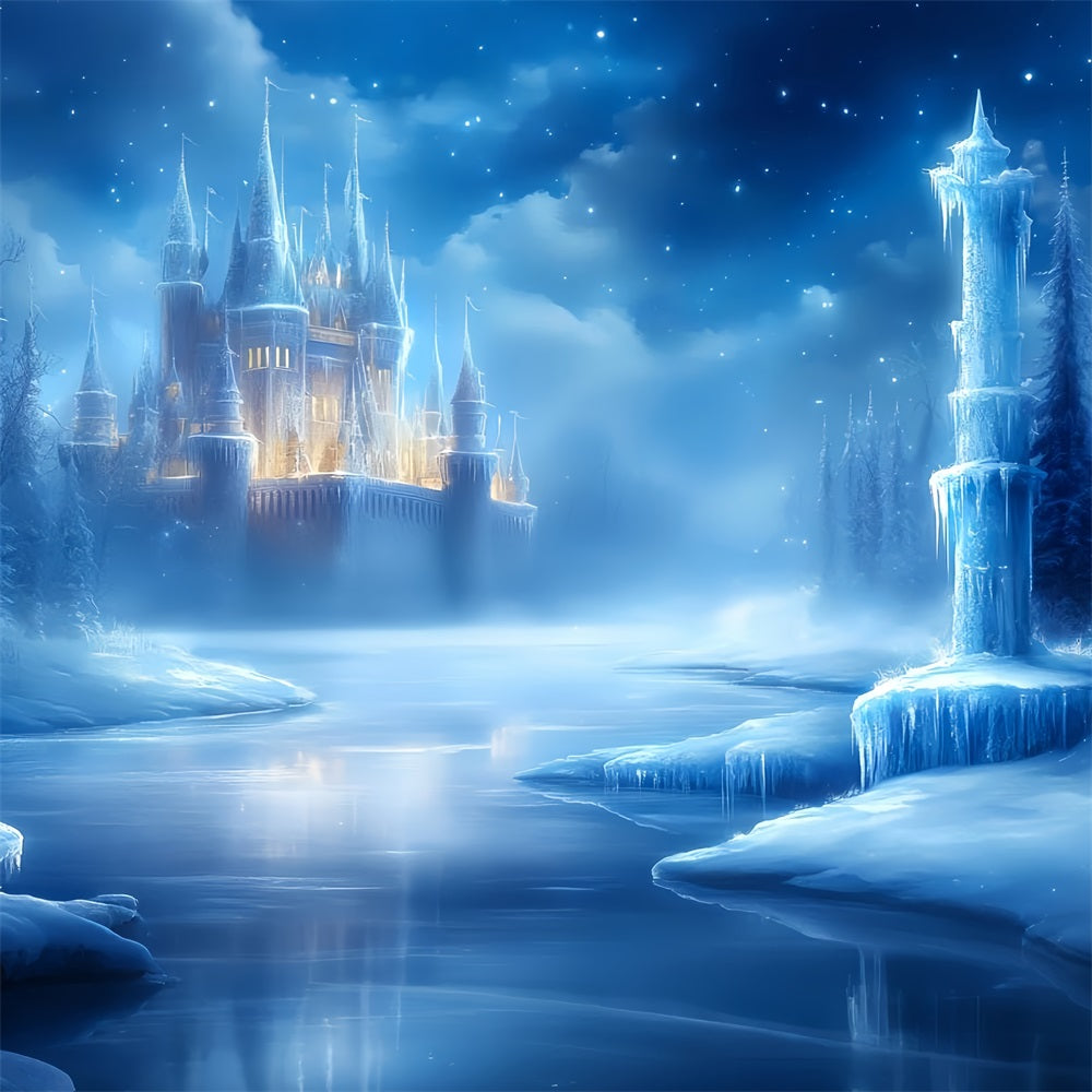 Frozen Backdrop Glowing Winter Fortress by Frozen River Winter wonderland Backdrop ideas UK CSH58-29