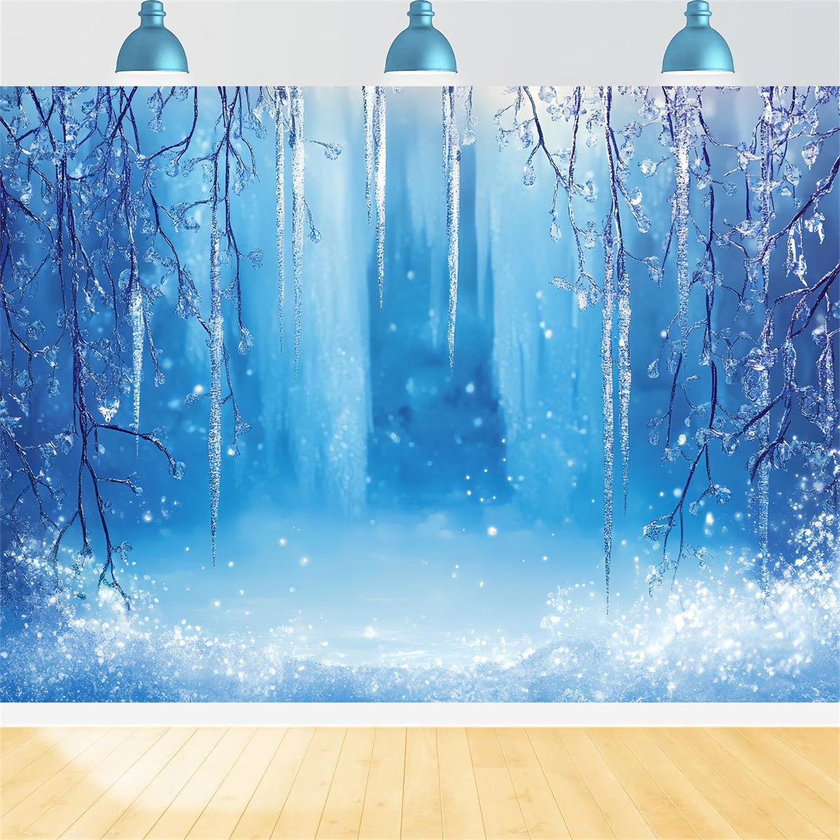 Frozen Backdrop Sparkling Icicle Canopy with Frosty Glow Winter wonderland Backdrop UK CSH58-31