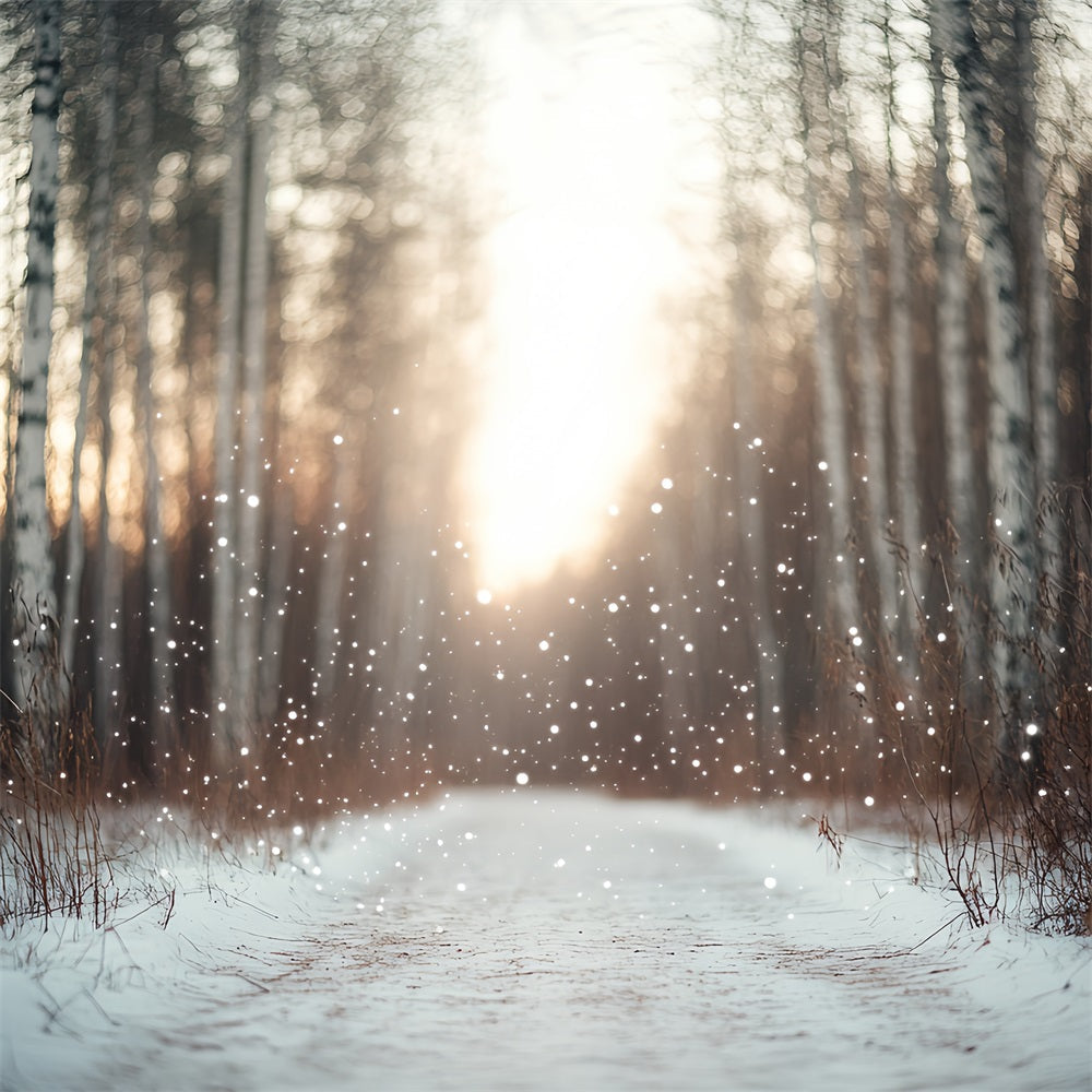 Nature Backdrop Falling Snow Birch Forest Blurred Backlight Winter Backdrops for Photography UK CSH58-44