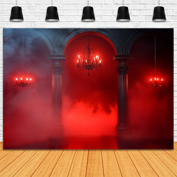Gothic Backdrop Red Fog Gothic Arches Halloween Photography Backdrop UK CSH58-46