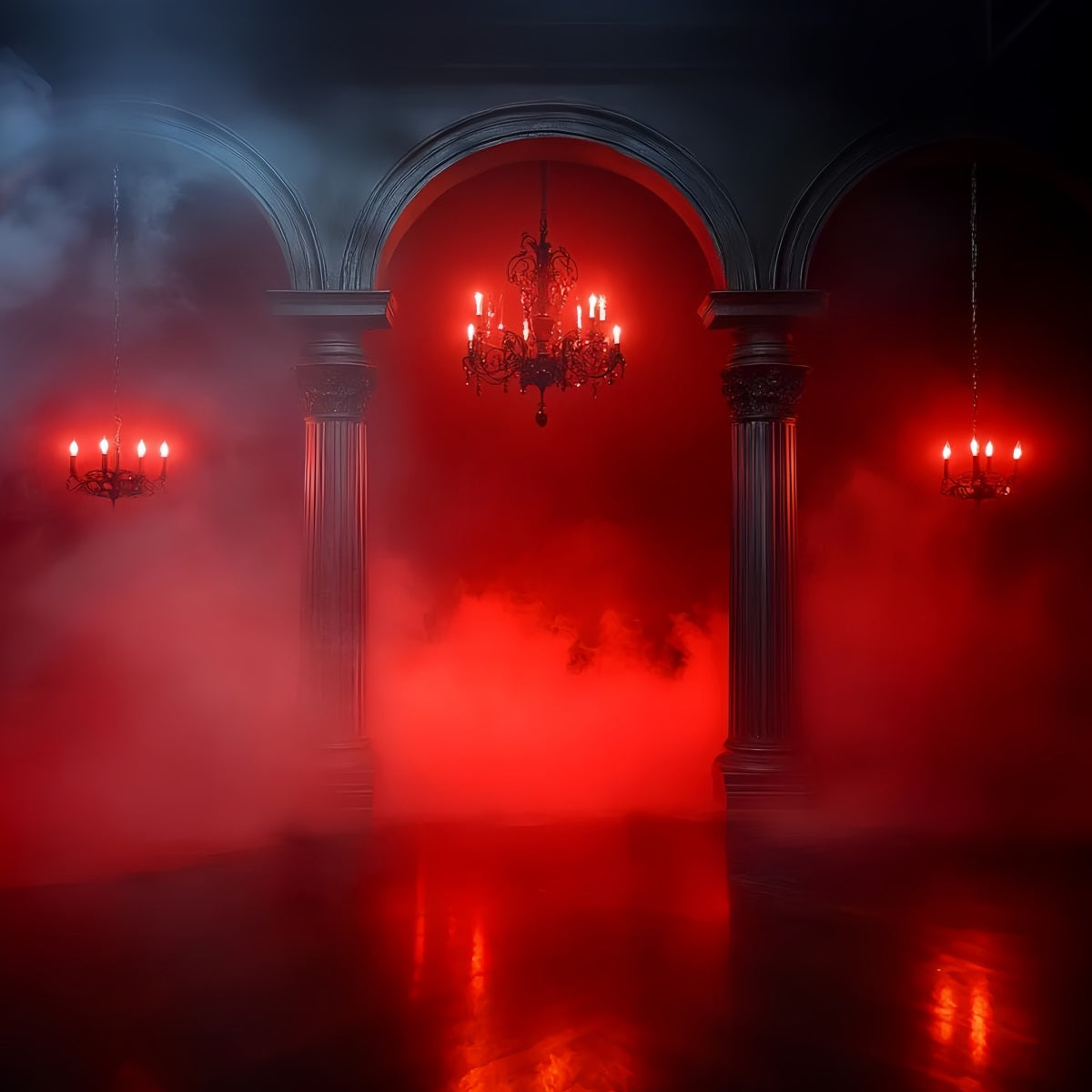 Gothic Backdrop Red Fog Gothic Arches Halloween Photography Backdrop UK CSH58-46
