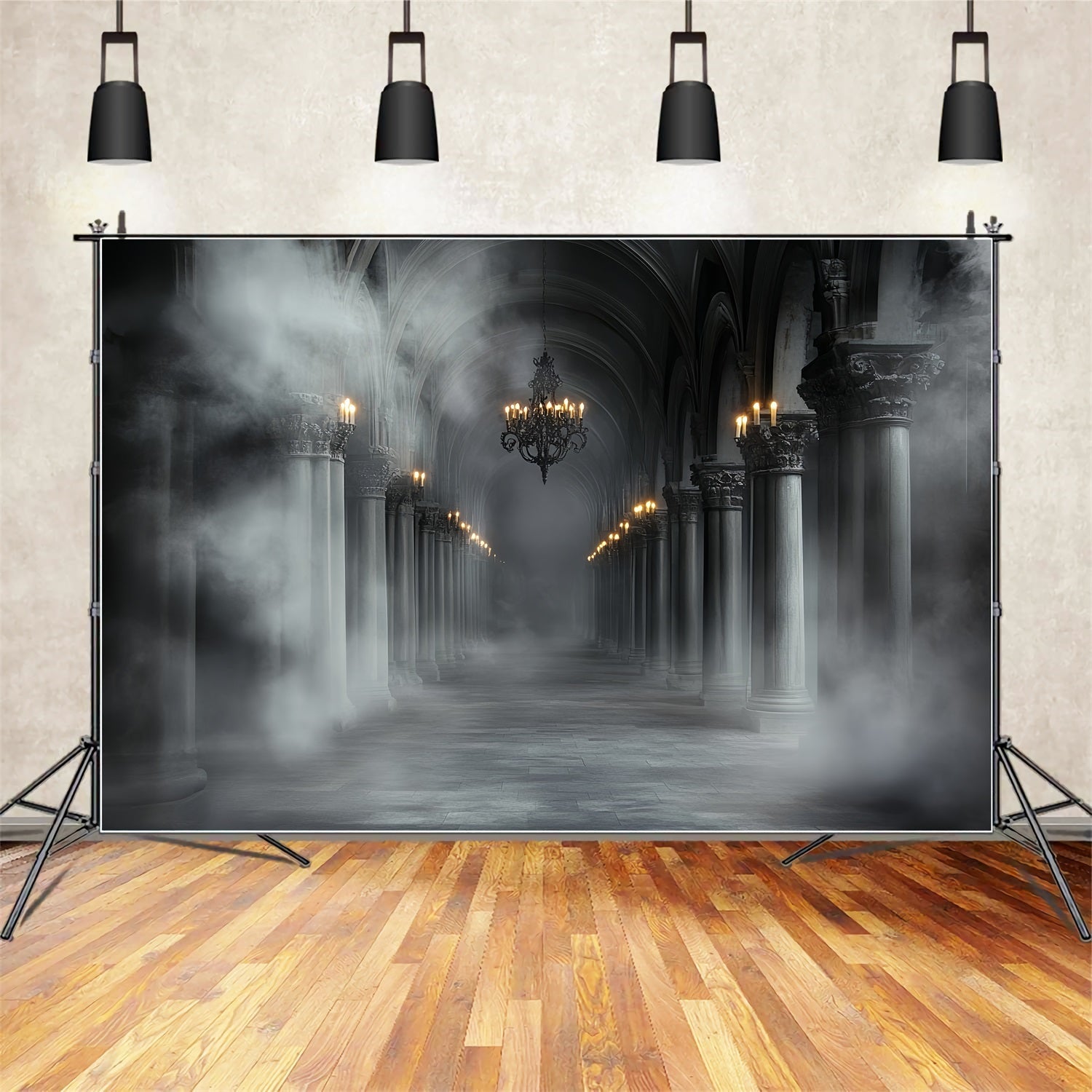 Gothic Backdrop Gray Fog Haunted Aisle Halloween Backdrop Ideas UK CSH58-48