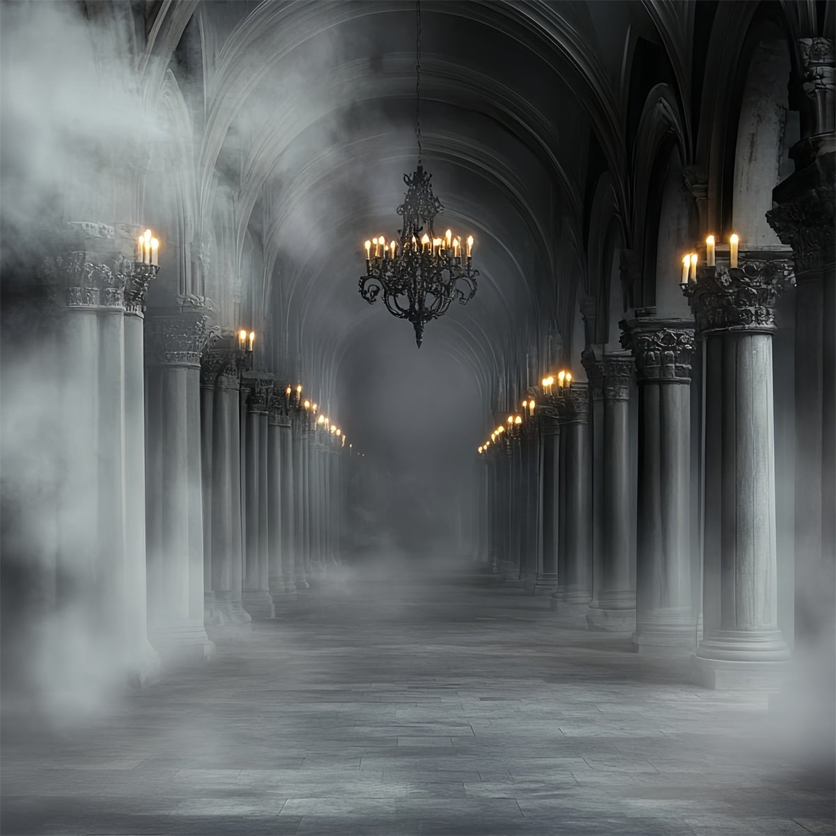 Gothic Backdrop Gray Fog Haunted Aisle Halloween Backdrop Ideas UK CSH58-48
