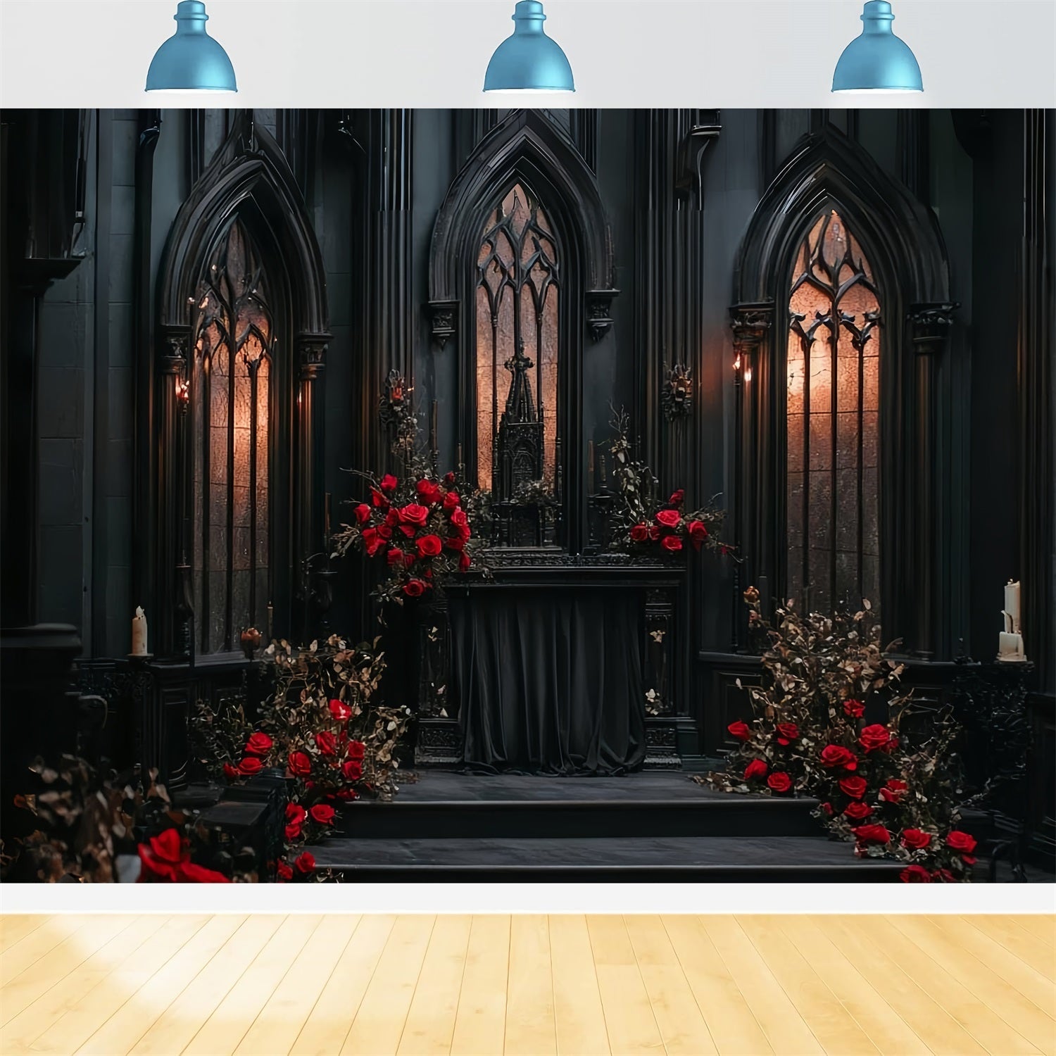 Gothic Backdrop Black Gothic Altar Roses Halloween Photo Backdrop Ideas UK CSH58-49