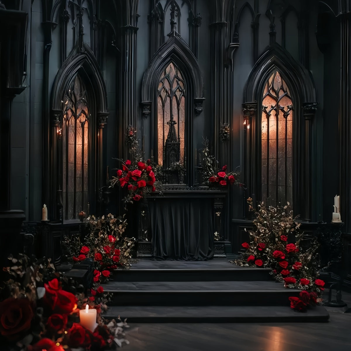 Gothic Backdrop Black Gothic Altar Roses Halloween Photo Backdrop Ideas UK CSH58-49