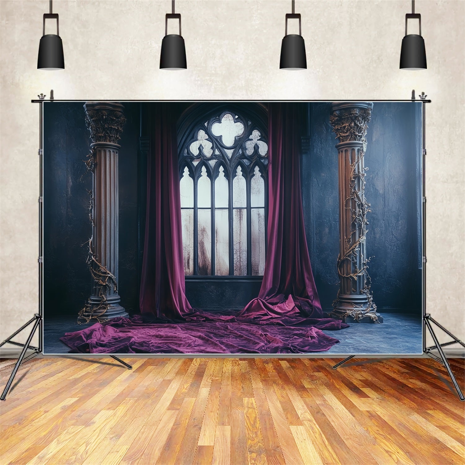 Gothic Backdrop Crimson Velvet Gothic Window Halloween Backdrops UK CSH58-52