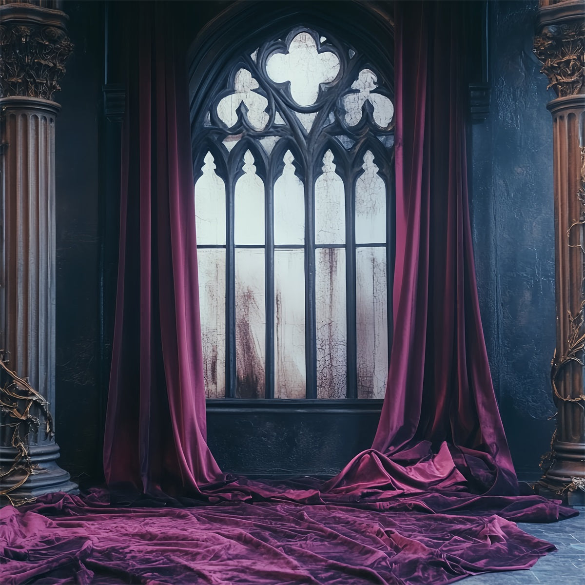 Gothic Backdrop Crimson Velvet Gothic Window Halloween Backdrops UK CSH58-52