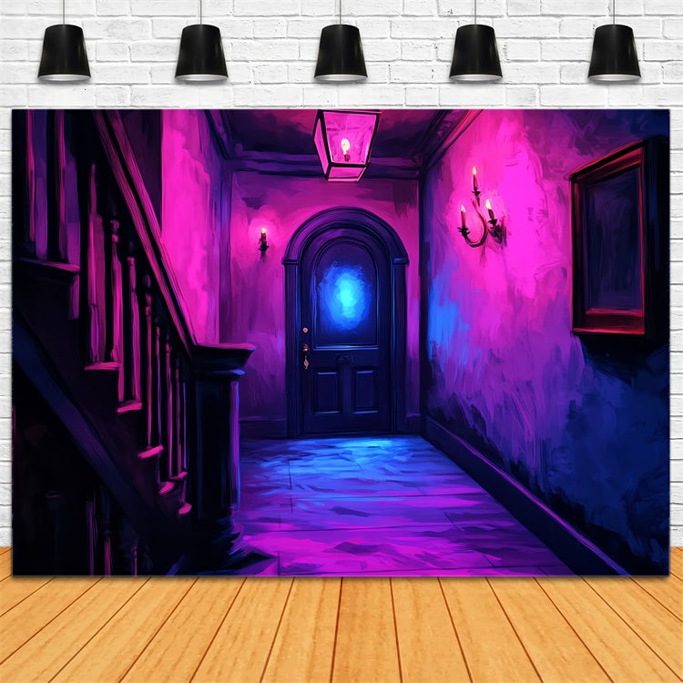 Spooky Backdrop Neon Haunted Corridor Glow Halloween Backdrops UK CSH58-53