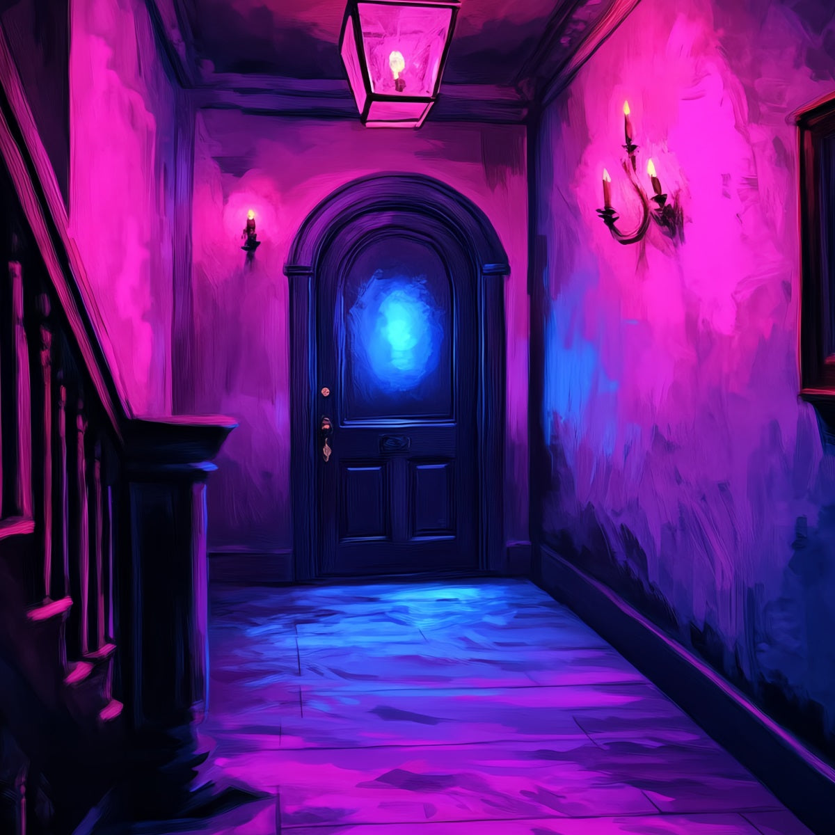 Spooky Backdrop Neon Haunted Corridor Glow Halloween Backdrops UK CSH58-53