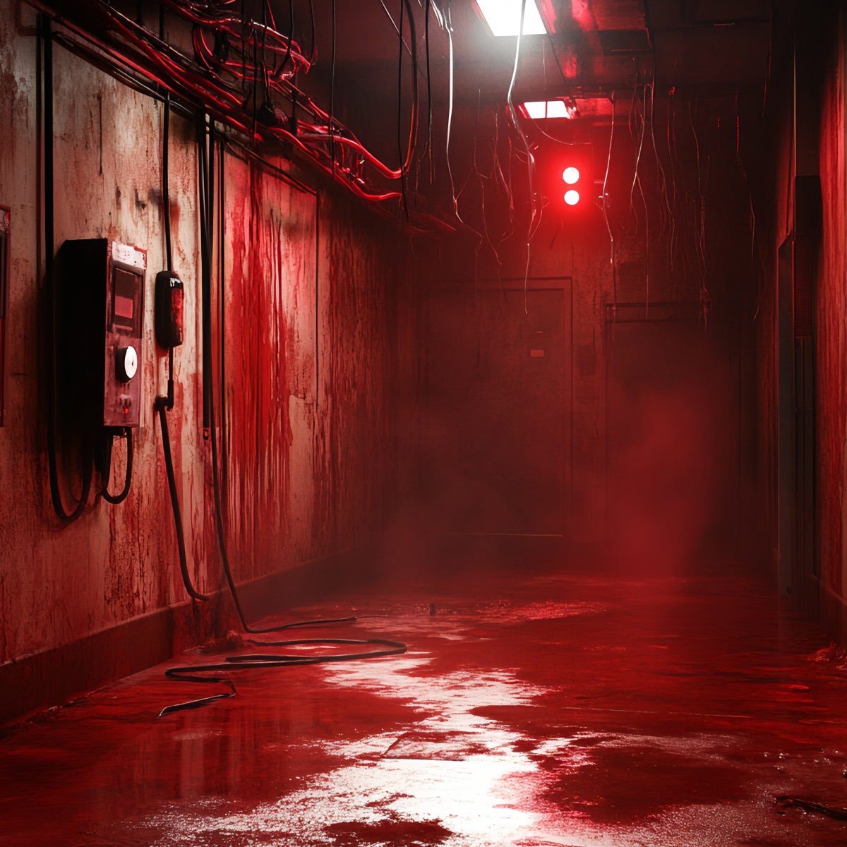 Spooky Backdrop Industrial Dark Red Corridor Halloween Backdrop Ideas UK CSH58-54