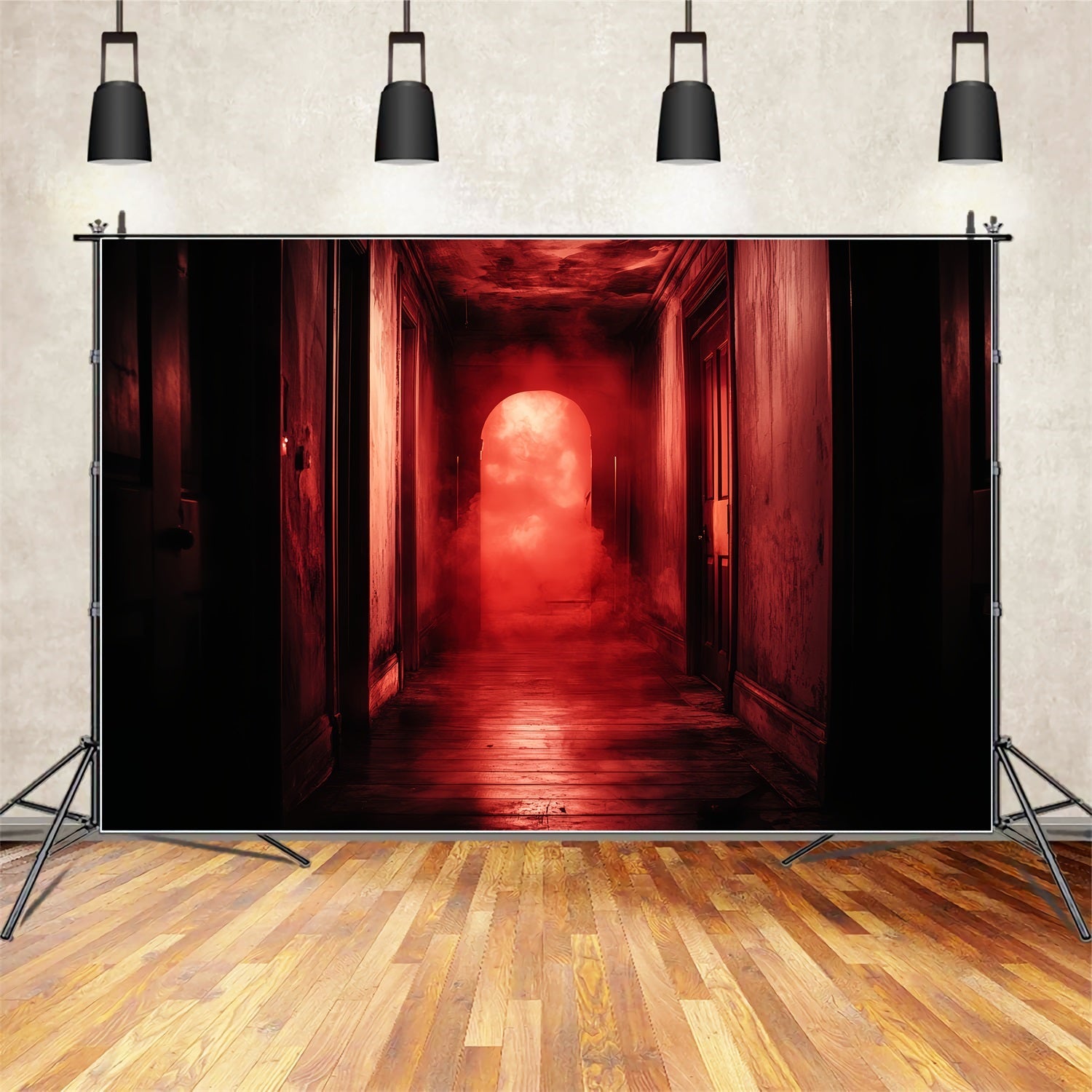 Spooky Backdrop Haunted Red Fog Hallway Halloween Photo Backdrop UK CSH58-55