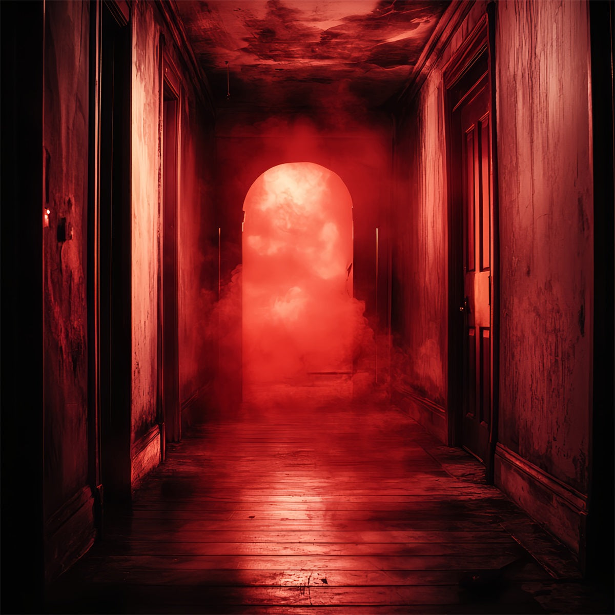 Spooky Backdrop Haunted Red Fog Hallway Halloween Photo Backdrop UK CSH58-55