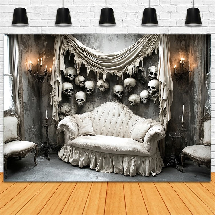 Spooky Backdrop Victorian Sofa Skull Wall Halloween Photography Backdrops UK CSH58-57
