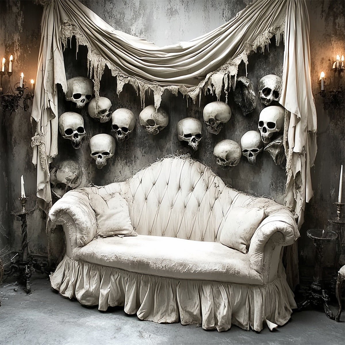 Spooky Backdrop Victorian Sofa Skull Wall Halloween Photography Backdrops UK CSH58-57
