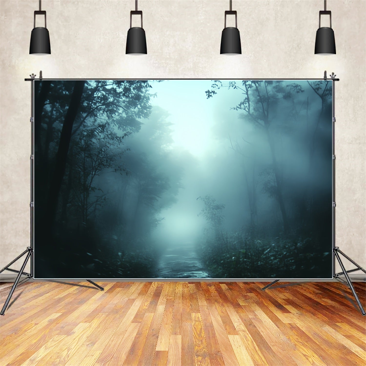 Spooky Backdrop Foggy Midnight Forest Path Halloween Backdrop UK CSH58-59