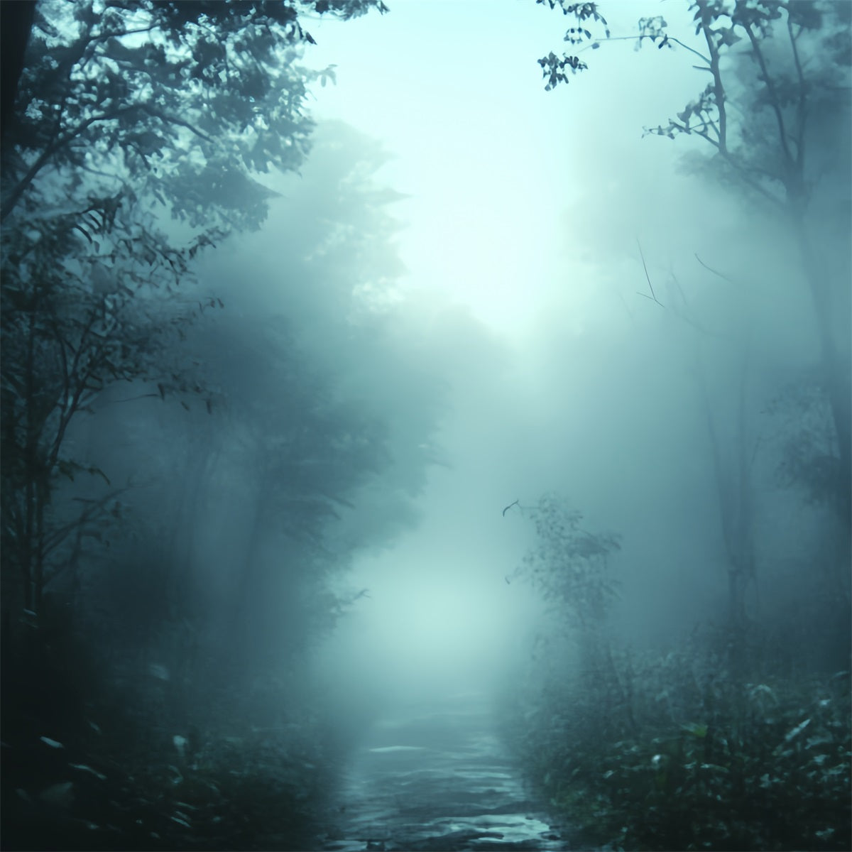 Spooky Backdrop Foggy Midnight Forest Path Halloween Backdrop UK CSH58-59