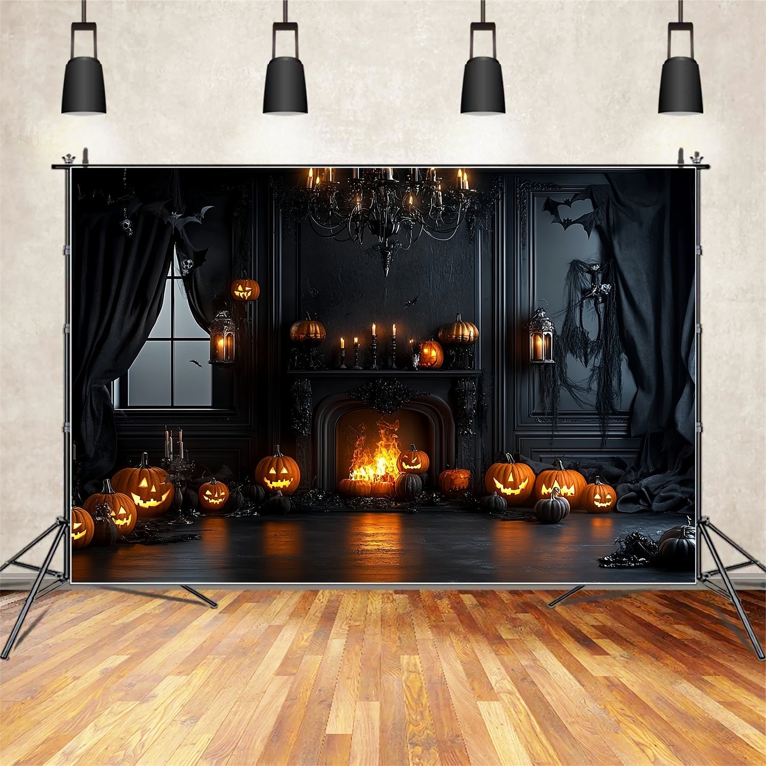 Fireplace Backdrop Pumpkin Fireplace Gothic Room Halloween Backdrop UK CSH58-66