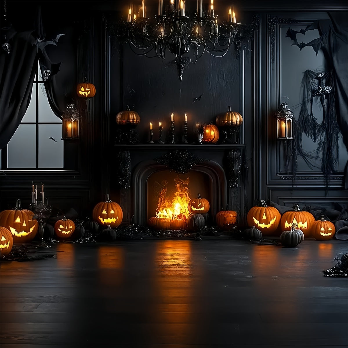 Fireplace Backdrop Pumpkin Fireplace Gothic Room Halloween Backdrop UK CSH58-66