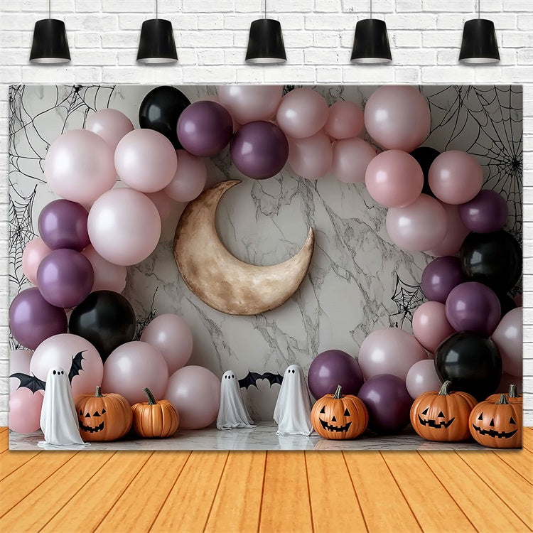 Moon Backdrop Pink Balloon Moon Arch Halloween Photo Backdrop Ideas UK CSH58-67