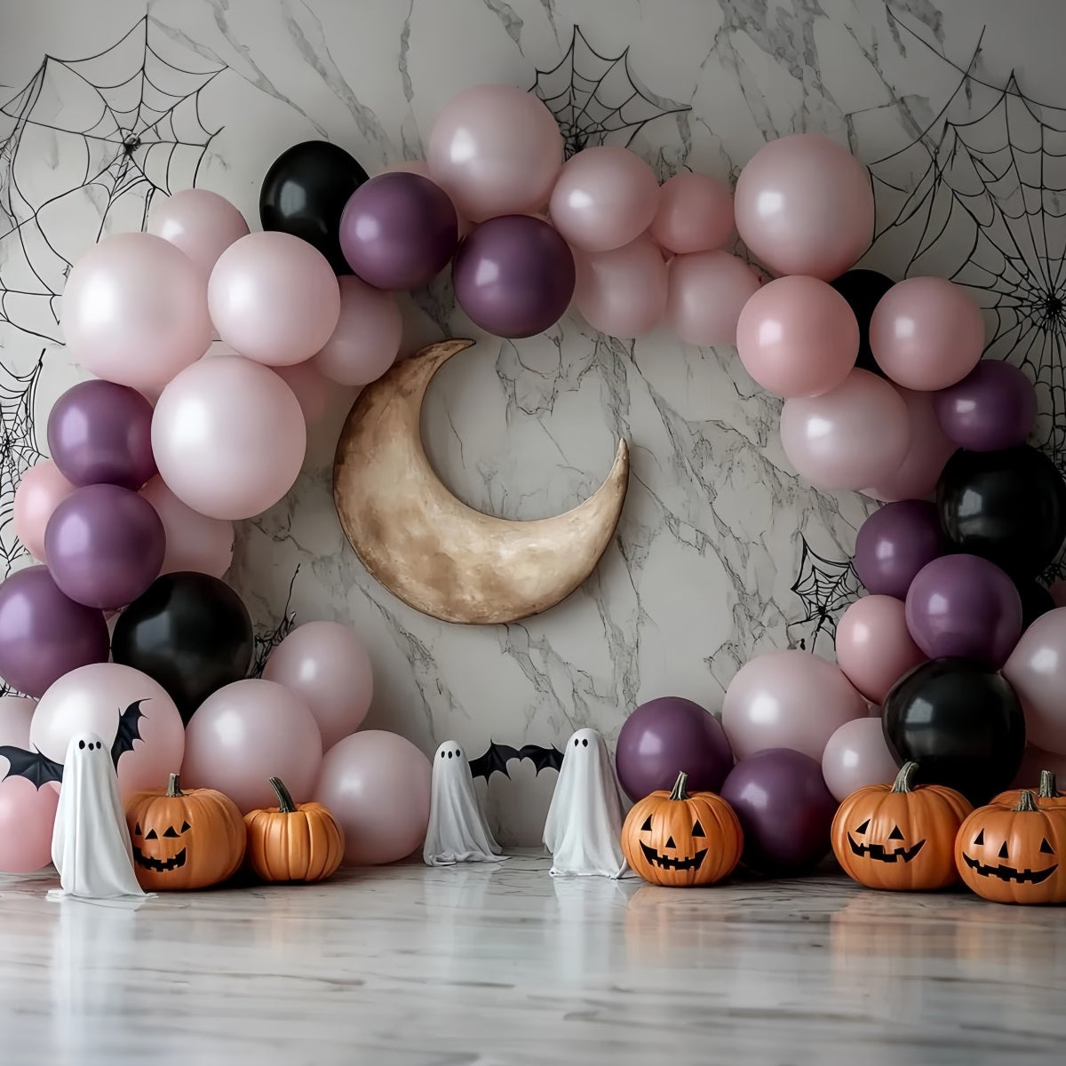 Moon Backdrop Pink Balloon Moon Arch Halloween Photo Backdrop Ideas UK CSH58-67