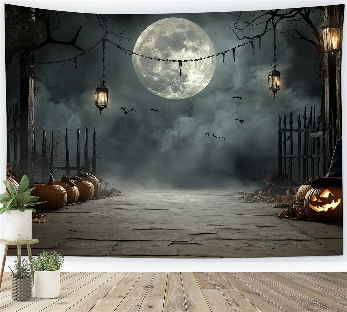 Moon Backdrop Pumpkin Lantern Moonlit Path Halloween Backdrop Ideas UK CSH58-72