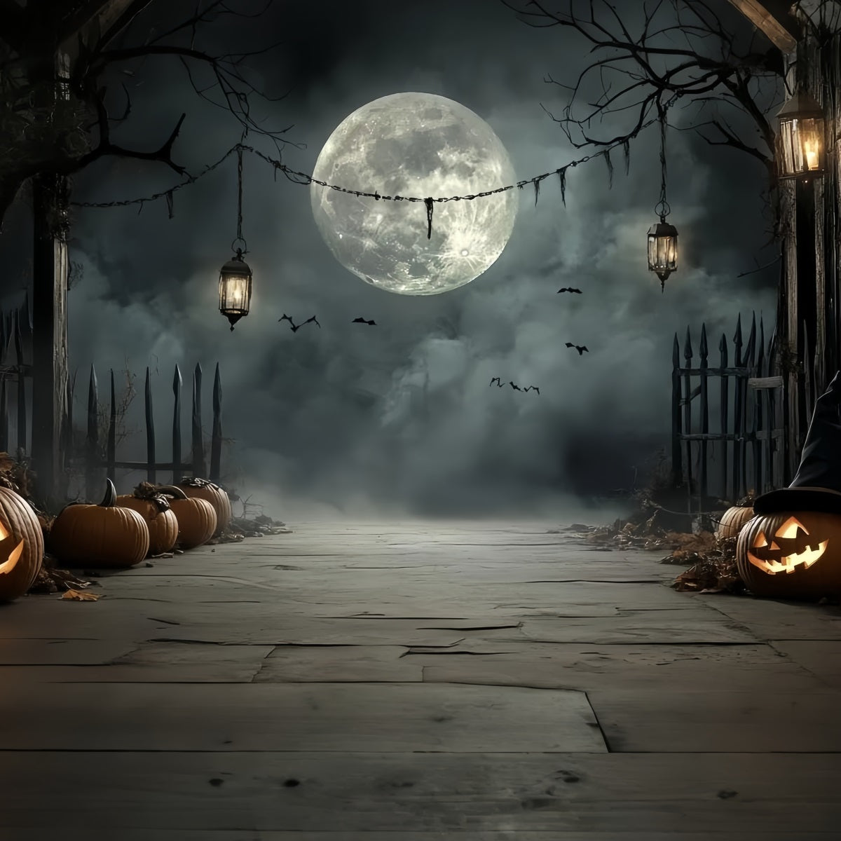 Moon Backdrop Pumpkin Lantern Moonlit Path Halloween Backdrop Ideas UK CSH58-72