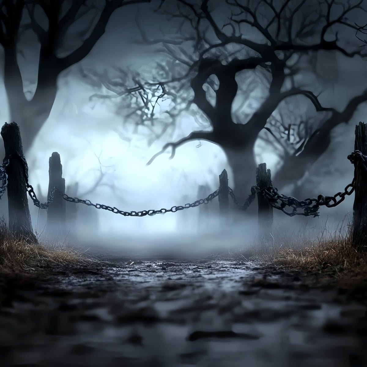 Dark Backdrop Fog Chains Haunted Path Halloween Backdrop Ideas UK CSH58-78