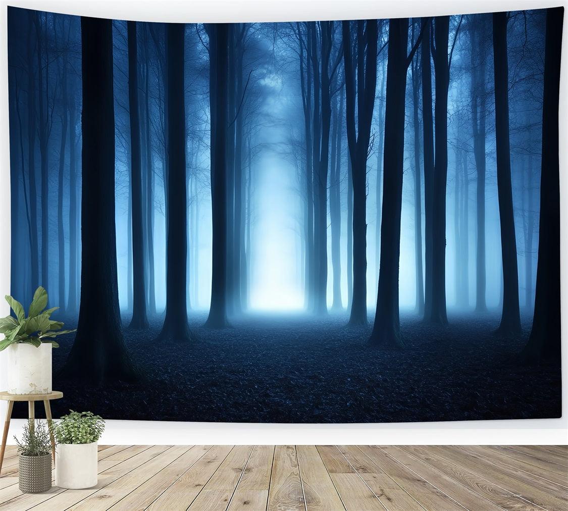Dark Backdrop Blue Mist Dark Woods Halloween Backdrops for Photos UK CSH58-79