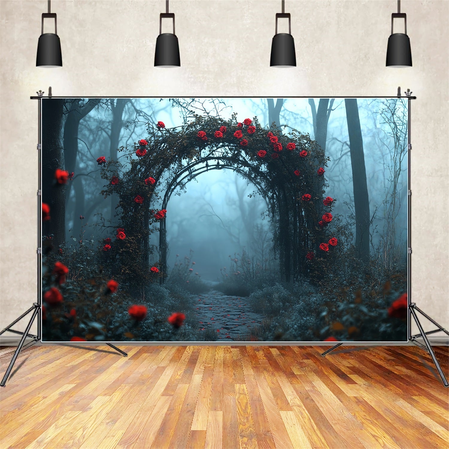Dark Backdrop Red Rose Gothic Archway Halloween Photo Backdrops UK CSH58-80