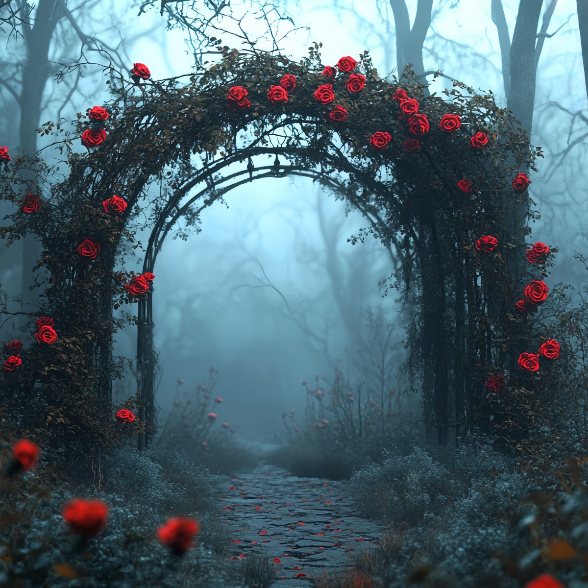 Dark Backdrop Red Rose Gothic Archway Halloween Photo Backdrops UK CSH58-80