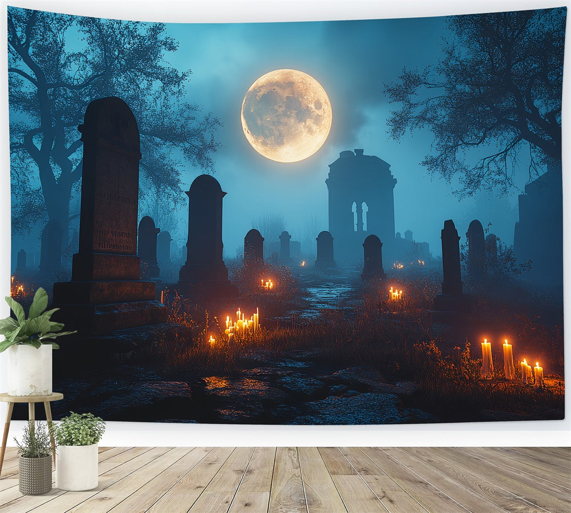 Cemetery Backdrop Graveyard Full Moon Glow Halloween Backdrop Ideas UK CSH58-93