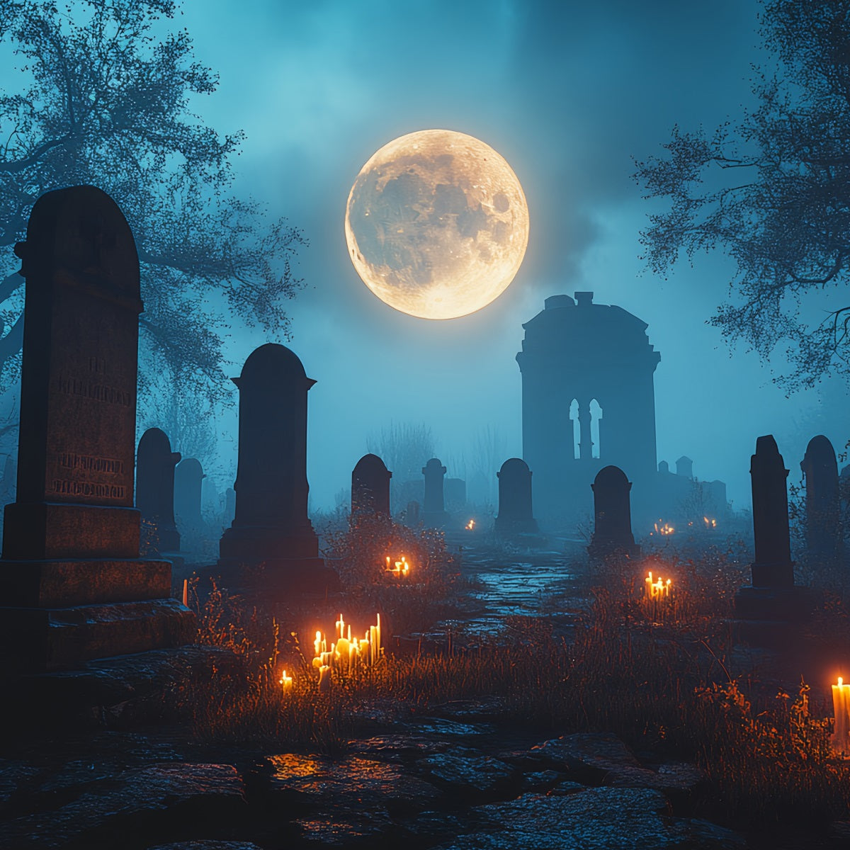 Cemetery Backdrop Graveyard Full Moon Glow Halloween Backdrop Ideas UK CSH58-93