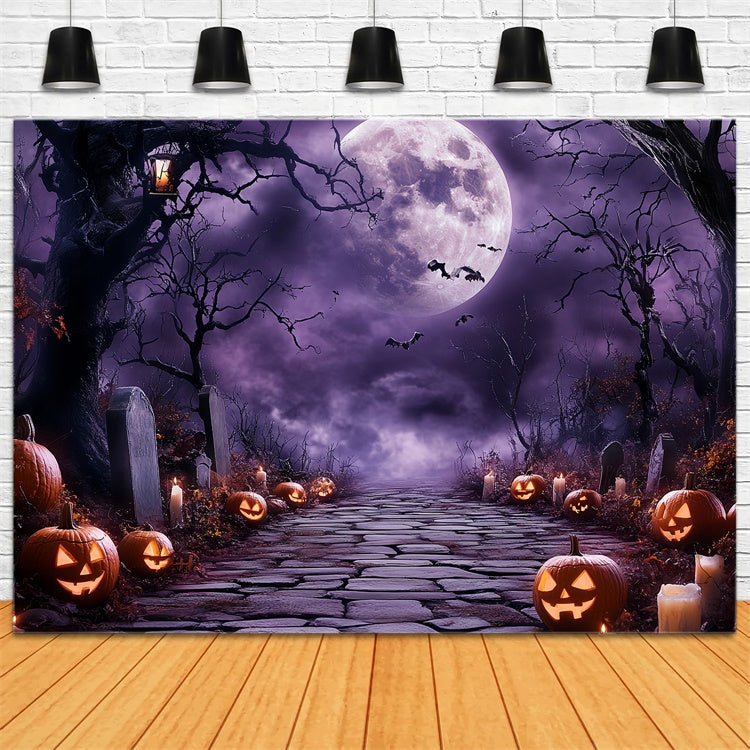 Halloween Moon Backdrop Midnight Glow Tombstone Backdrop UK CSH6-102