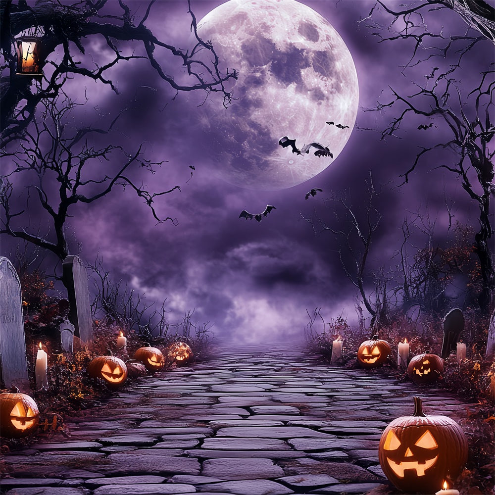 Halloween Moon Backdrop Midnight Glow Tombstone Backdrop UK CSH6-102