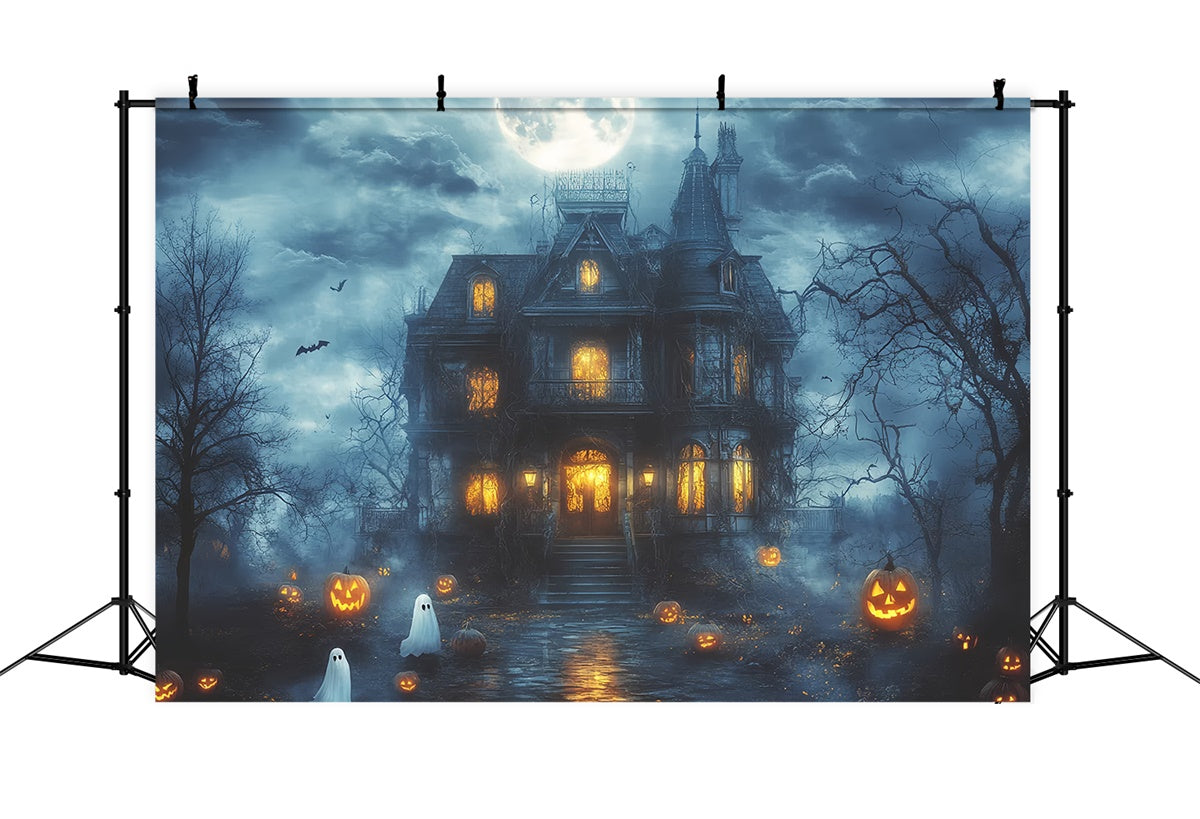 Spooky Halloween Backdrop Haunted Moonlight Mansion Backdrop UK CSH6-107