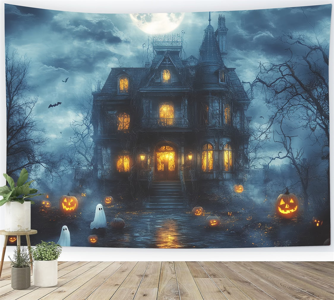 Spooky Halloween Backdrop Haunted Moonlight Mansion Backdrop UK CSH6-107