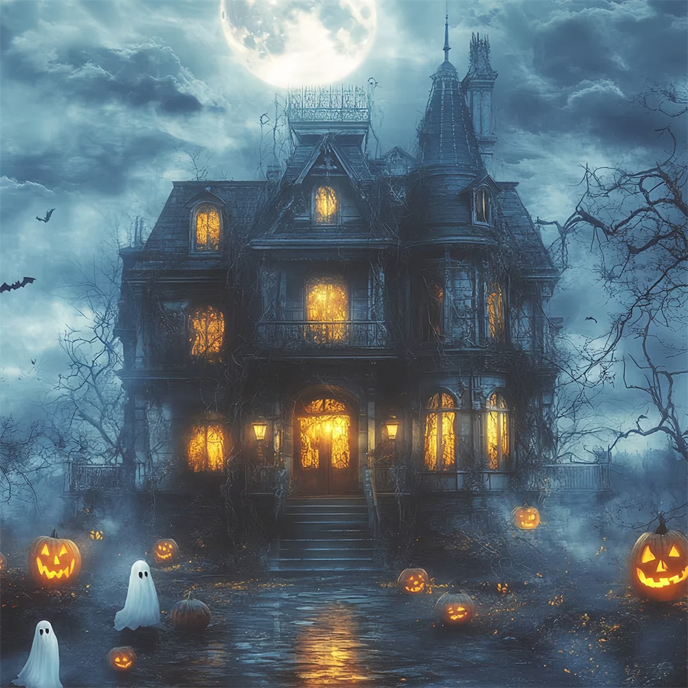 Spooky Halloween Backdrop Haunted Moonlight Mansion Backdrop UK CSH6-107